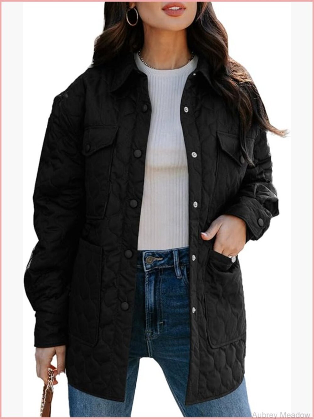 Women's Lightweight Quilted Puffer Jacket Long Sleeve Button Down Winter Coat